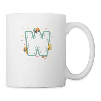 Buchstabe w Fahrzeug - personalisiertes Kindergeschenk - Tasse - Weiß - Rechts