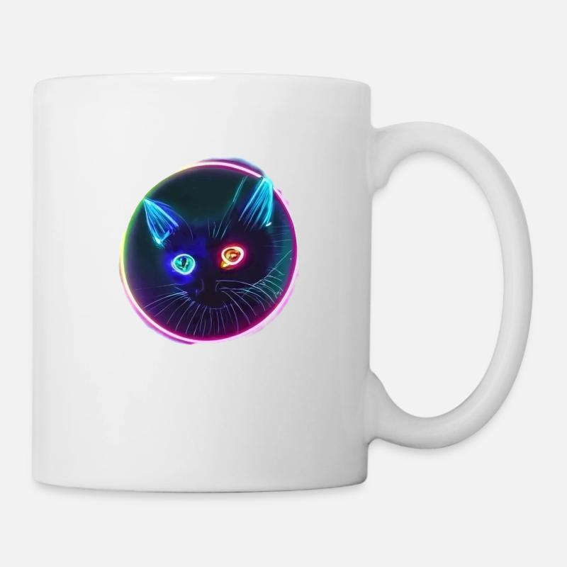 Schwarze Katze mit Neonaugen - Tasse - Weiß