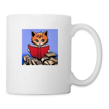 Niedliches Kätzchen, das liest - Tasse - Weiß - Rechts