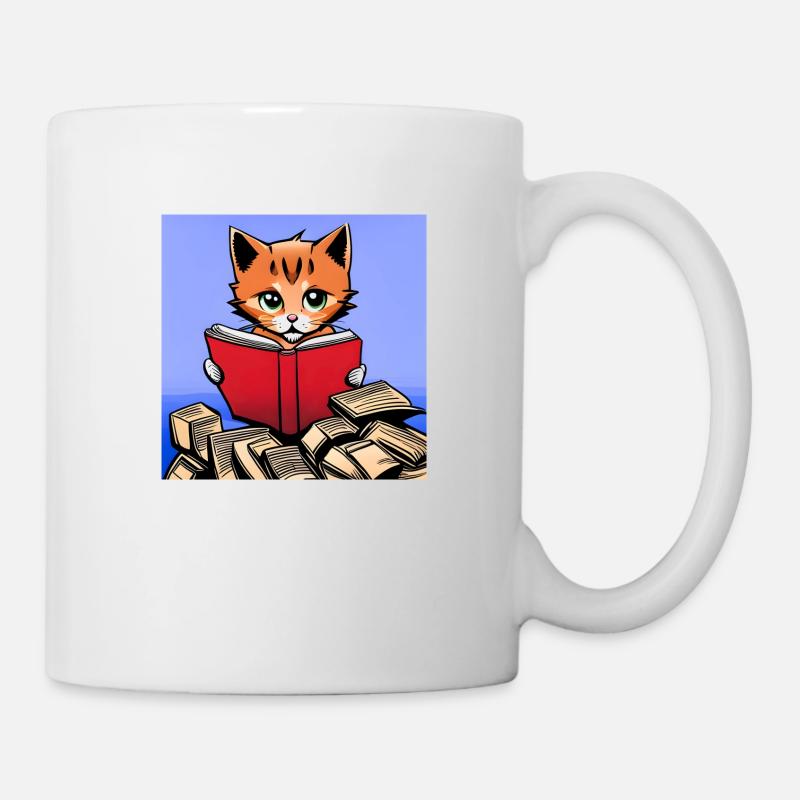 Niedliches Kätzchen, das liest - Tasse - Weiß