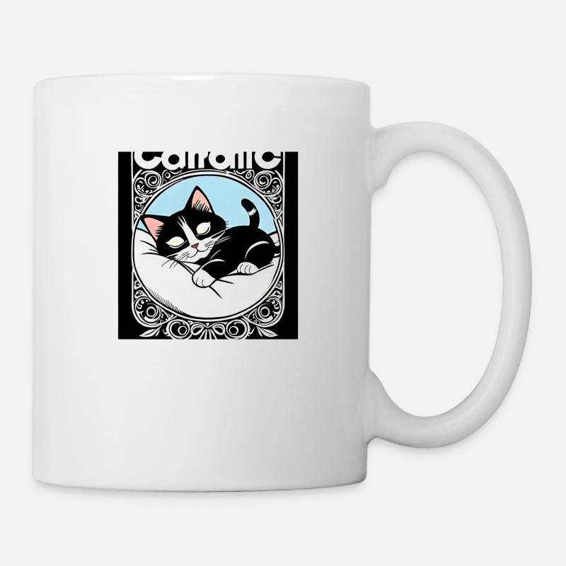 Niedliche schwarze Kätzchenkatze, die gut schläft - Tasse - Weiß