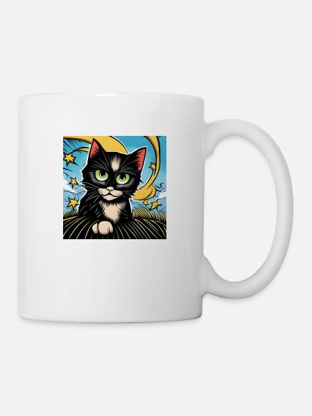 Cute Black Cat - Mug - white