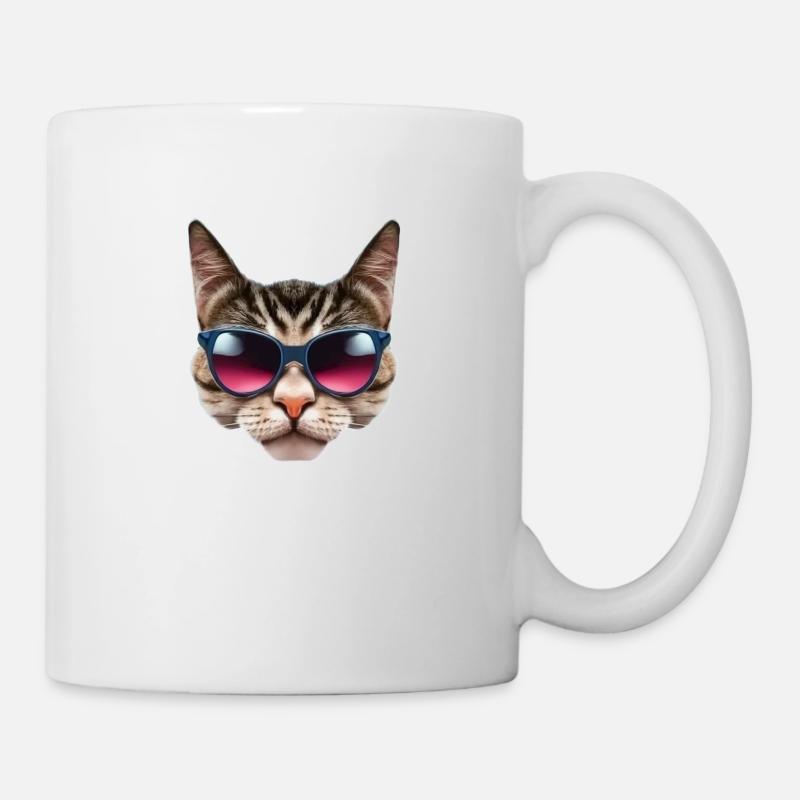 Chat Classe avec Lunettes de Soleil - Mug blanc - blanc