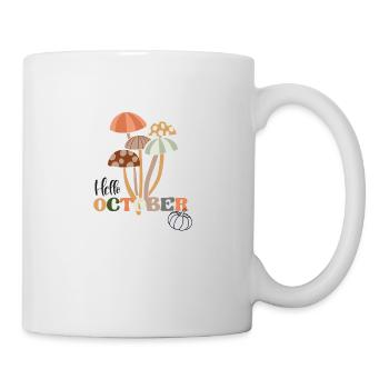 Hello October Autumn Fall Retro Mushroom Aesthetic - Mug - white - Right