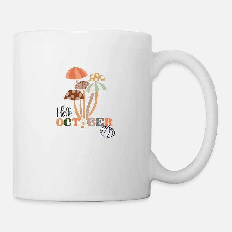 Hallo Oktober Herbst Herbst Retro Pilz Ästhetik - Tasse - Weiß