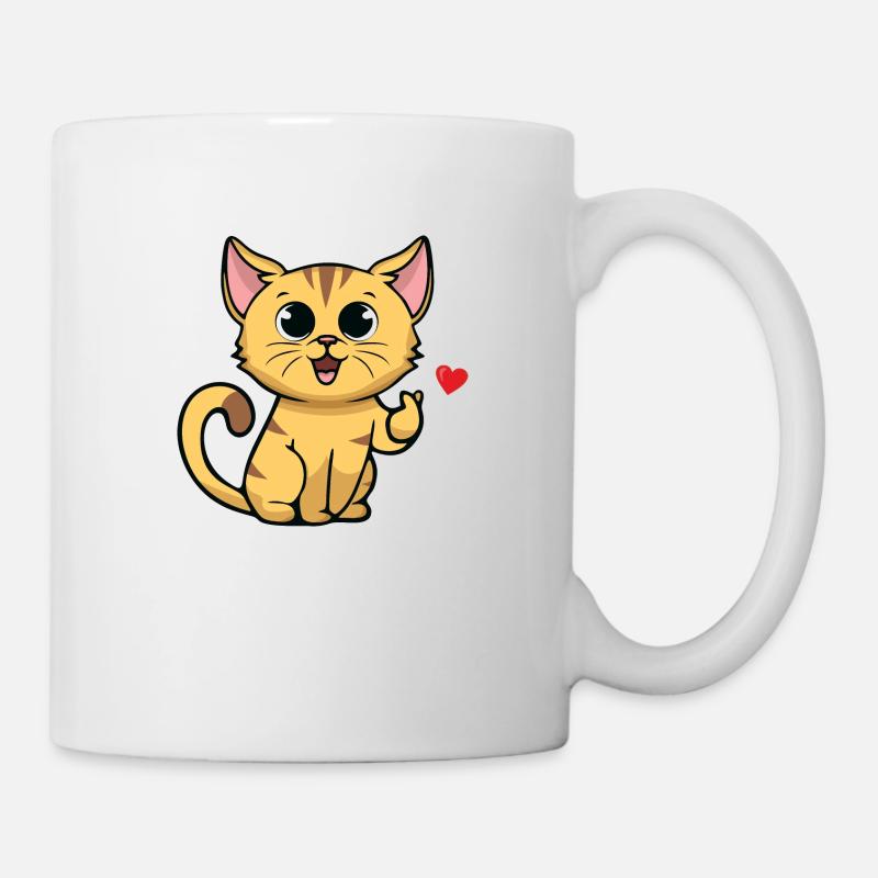 Nette Katze mit Herzzeichen - Tasse - Weiß