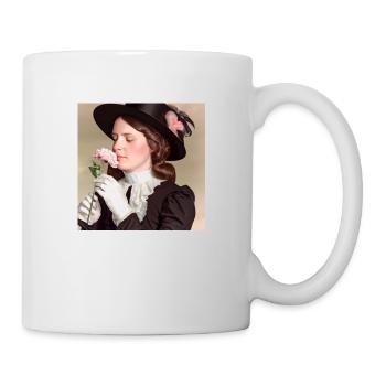 Elegant Vintage Woman Smelling A Pretty Pink Rose - Mug - white - Right