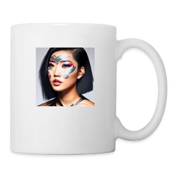 Female Face Tattoo Cyber Girl Retrofuturism - Mug - white - Right