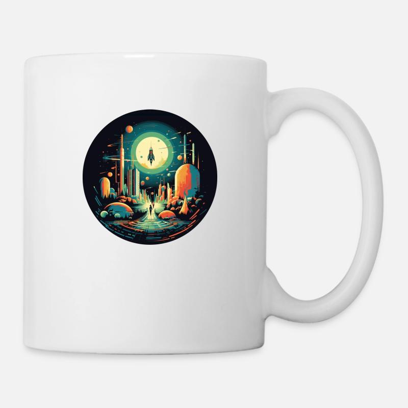 Lancement de fusée dans un style de dessin animé rétro - Mug blanc - blanc