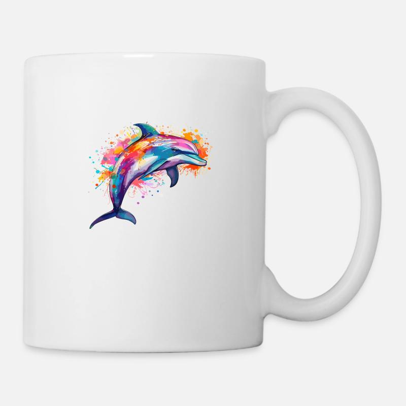 der bunte Delfin - Tasse - Weiß