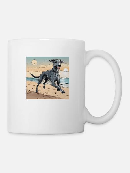 Lurcher on the Beach - Mug - white