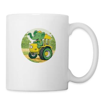 Elefant auf Traktor - Tasse - Weiß - Rechts
