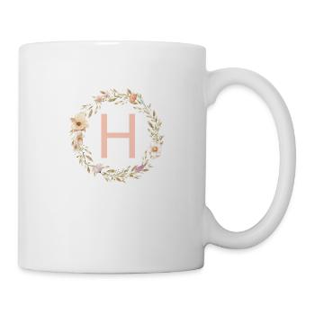 Personalisierbar Monogramm H Blumenkranz Boho - Tasse - Weiß - Rechts