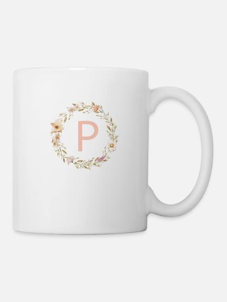 Personalisierbar Monogramm P Blumenkranz Boho - Tasse - Weiß