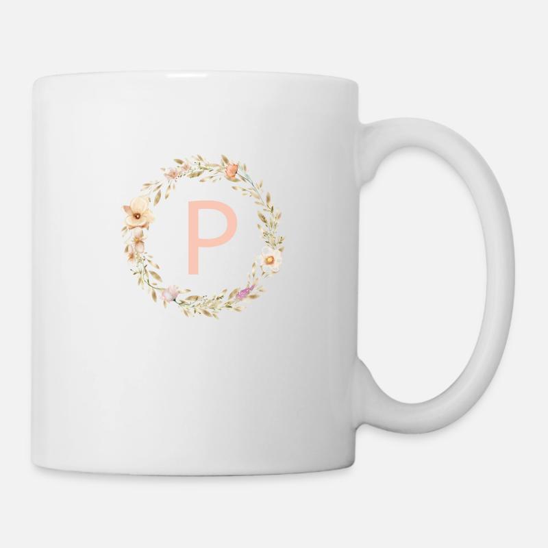 Personalisierbar Monogramm P Blumenkranz Boho - Tasse - Weiß