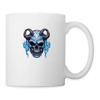 Horned skull with blue fire - Mug - white - Right