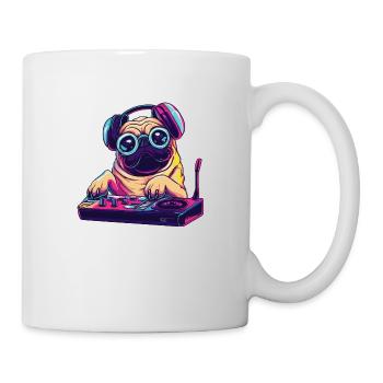 Mops Hund DJ Geschenkidee - DJ Hund - Tasse - Weiß - Rechts