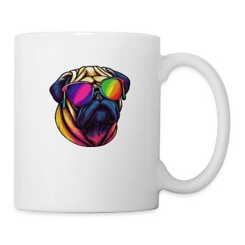Pug dog with colorful sunglasses - Mug - white - Right
