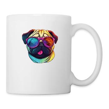 Pug dog with colorful sunglasses - Mug - white - Right
