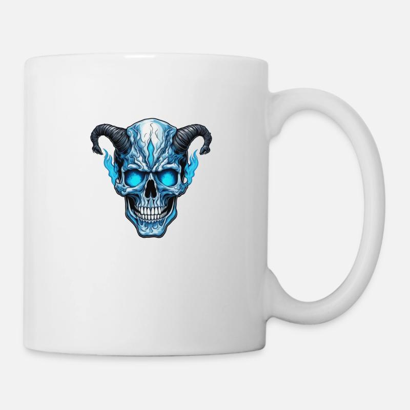 Crâne cornu avec feu bleu - Mug blanc - blanc