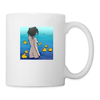 Nackte Frau im Wasser mit Gummienten - Tasse - Weiß - Rechts