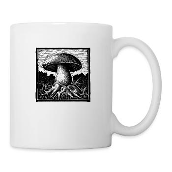 Boletus edulis noir linogravure champignon retro art - Mug blanc - blanc - Droite