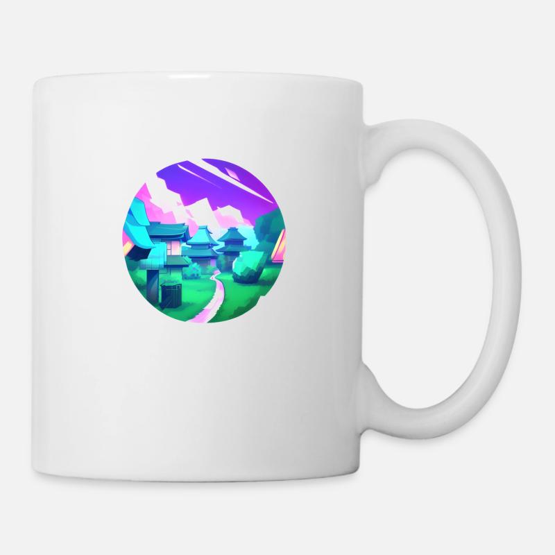 Low Poly - Vivid Japanese Village - Tasse - Weiß
