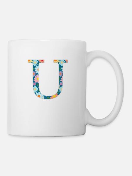 Personalisierbar Monogramm U Blumenmuster - Tasse - Weiß