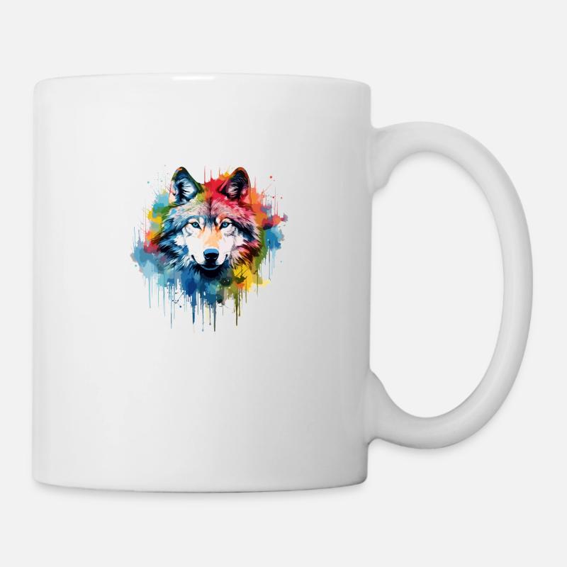 loup , loup gris aquarelle - Mug blanc - blanc