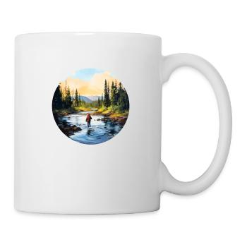 Ein Gemälde eines Fliegenfischers im Fluss - Tasse - Weiß - Rechts