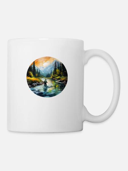 Gemalter Fliegenfischer - Tasse - Weiß