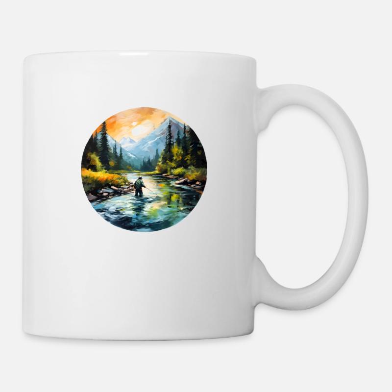 Gemalter Fliegenfischer - Tasse - Weiß