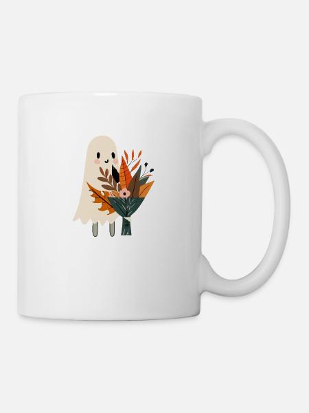 Fantôme avec bouquet de fleurs - Mug blanc - blanc