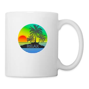 RELAX mit Sonnenuntergang und Palmen Urlaubsmotiv - Tasse - Weiß - Rechts