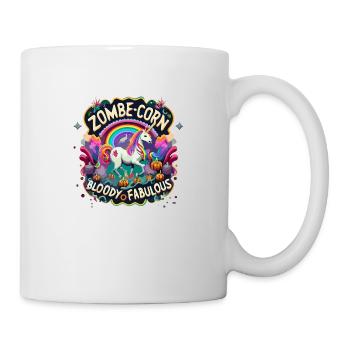 Halloween: Zombie-Einhorn mit Schriftzug - Tasse - Weiß - Rechts