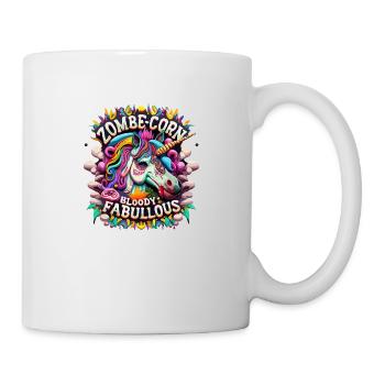 Halloween: Zombie-Einhorn mit Schriftzug - Tasse - Weiß - Rechts
