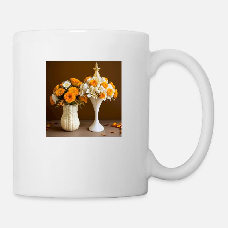 Herbstblumenstrauß in Halloween Vasen - Tasse - Weiß