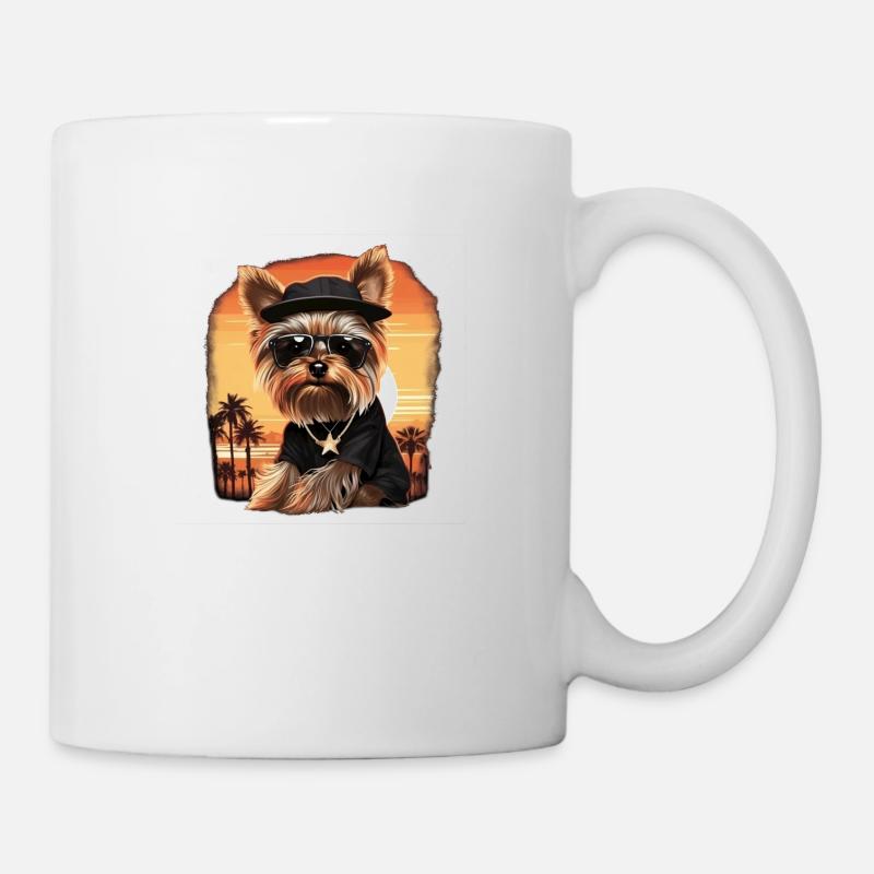 Yorkshire Terrier mit Sonnenbrille - Tasse - Weiß