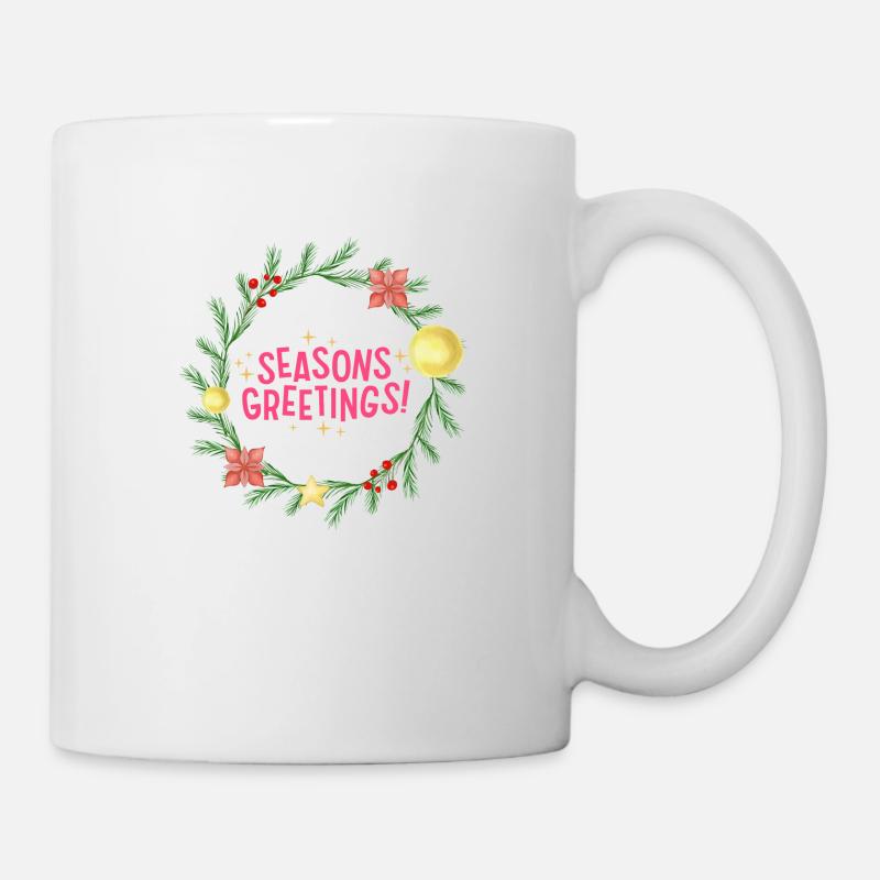 Seasons Greetings Christmas Wreath - Mug - white