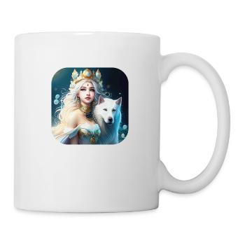 Meerjungfrau Prinzessin und stolzer weißer Hund - Tasse - Weiß - Rechts