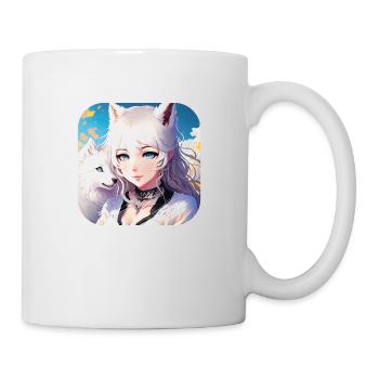 Anime Neko Girl und süßer weißer Hund - Tasse - Weiß - Rechts