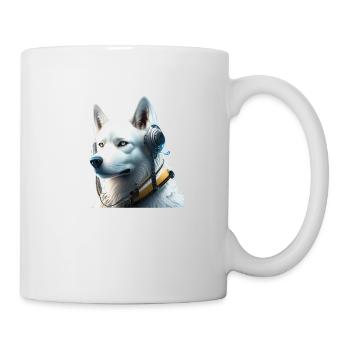 Stolzer Schäferhund mit futuristischen Kopfhörern - Tasse - Weiß - Rechts