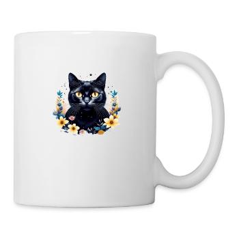 Katze mit Blumen und Sternen - Tasse - Weiß - Rechts
