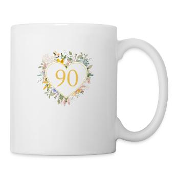 Zahl 90, Herz-Blumen, personalisierbar - Tasse - Weiß - Rechts