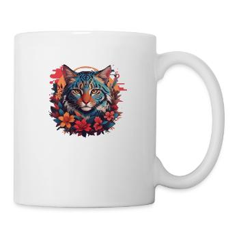 Un chat sauvage coloré avec un arrangement floral - Mug blanc - blanc - Droite