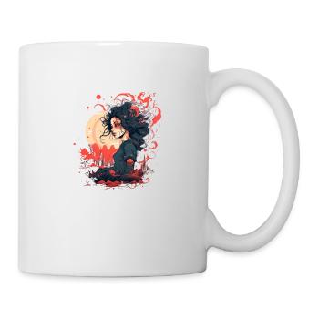 Femme devant la pleine lune, lune rouge à l’horizon - Mug blanc - blanc - Droite