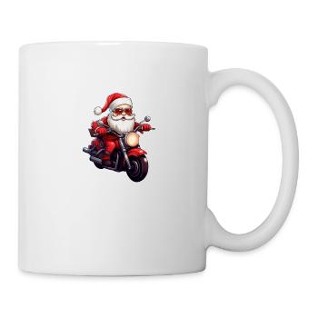 Lustiger Cartoon Santa Clause auf Motorrad - Tasse - Weiß - Rechts