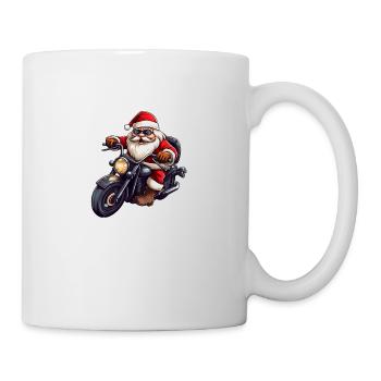 Lustiger Cartoon Santa Clause auf Motorrad - Tasse - Weiß - Rechts