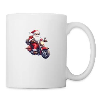 Lustiger Cartoon Santa Clause auf Motorrad - Tasse - Weiß - Rechts