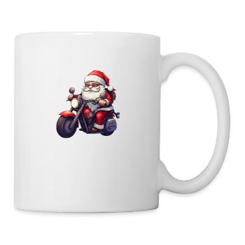 Lustiger Cartoon Santa Clause auf Motorrad - Tasse - Weiß - Rechts